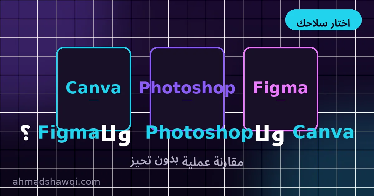 مقارنة بين Canva وPhotoshop وFigma لتصميم سوشيال ميديا