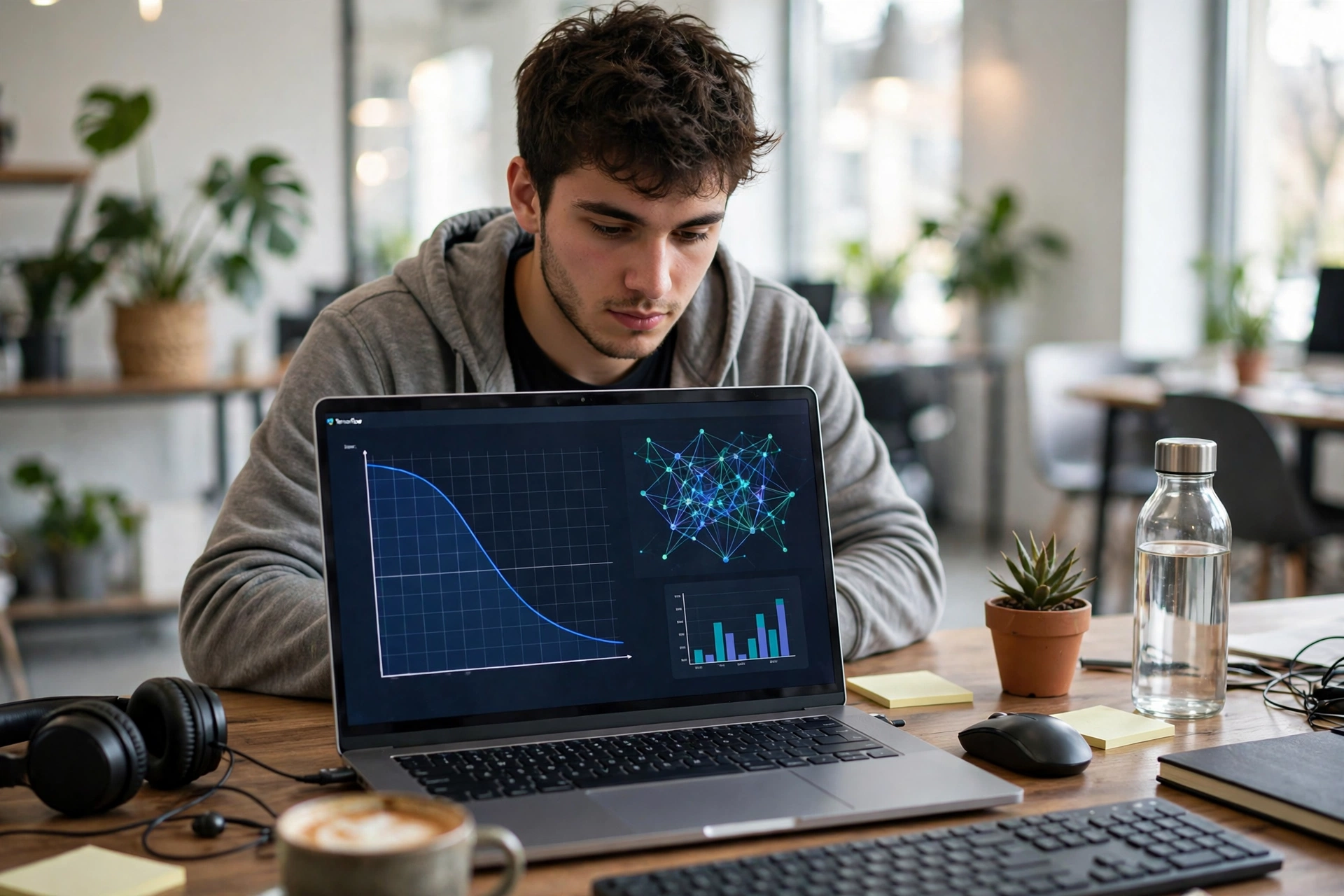 شاب عربي يبني نموذجا باستخدام TensorFlow على اللابتوب