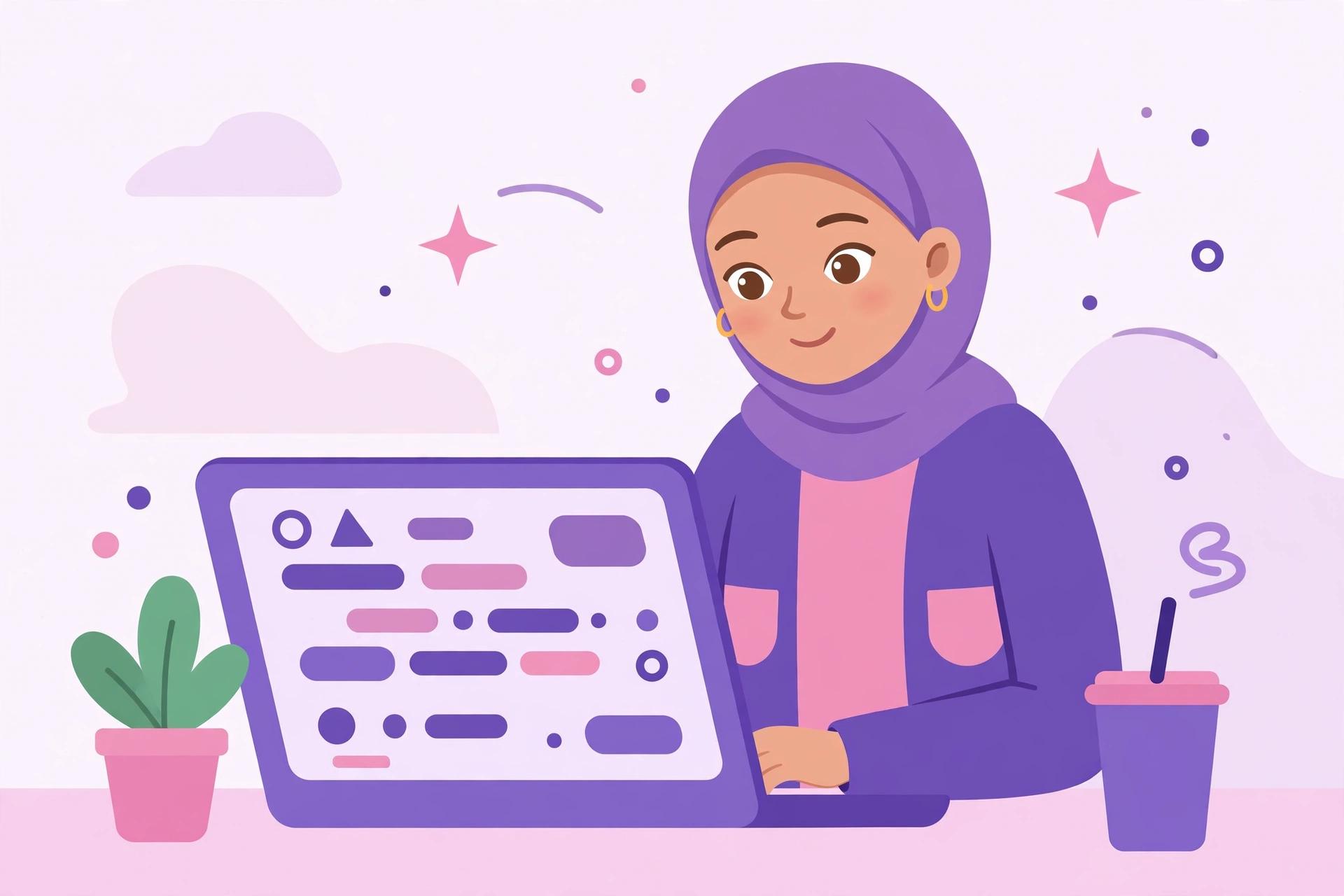 شاب عربي يتعلم البرمجة على اللابتوب في مكان عمل حديث